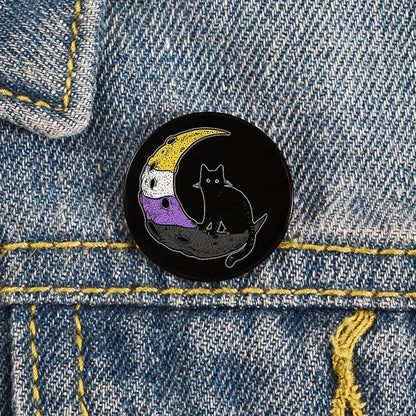 Lapel teacher tote Bag backpacks Badge Cartoon gift Pines Brooch for women Non Binary Pride cat Pins Custom cute Pines Shirt