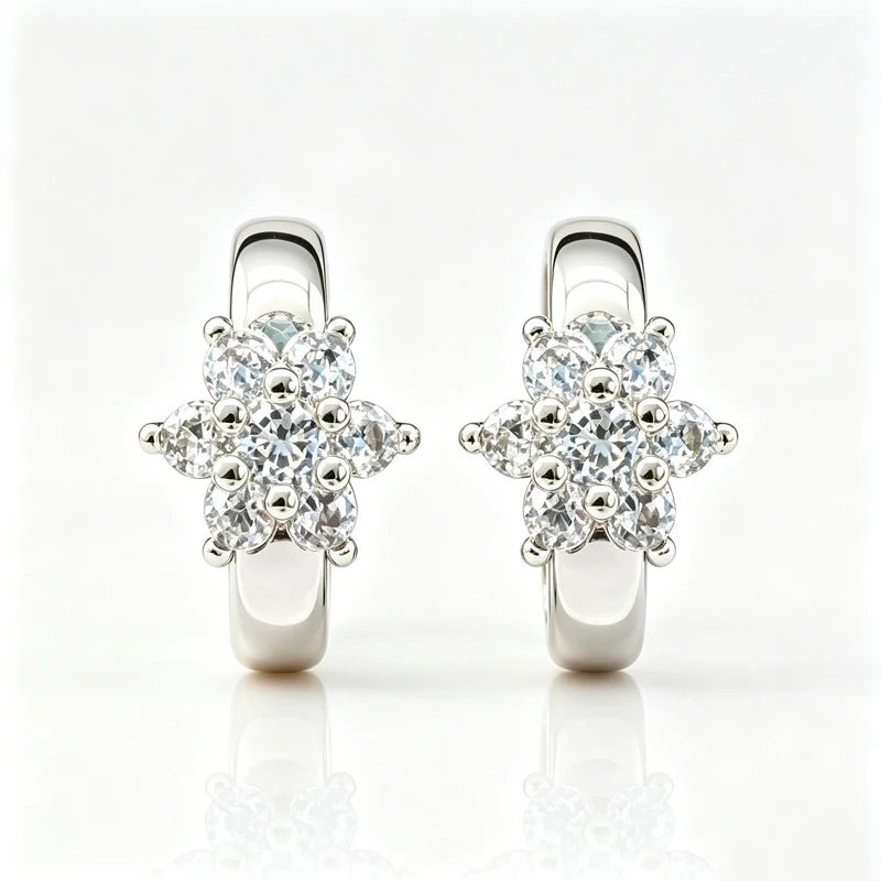 Fine Jewelry Silver Plated Earrings Inlaid With Shiny Zircon Crystal Flower Earrings Charm Jewelry For Women Gift Engagement