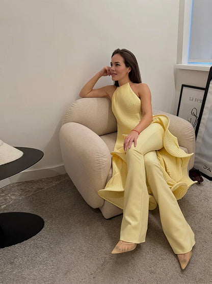 Fashion Ruffle Hem Short Dress For Women Halter Sleeveless Irregular Lace Up Slip Robe 2025 Summer Elegant Female Beach Dresses