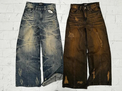 Oversized Stripes Retro Distressed Baggy Jeans Women High Waist Straight New Y2k Jeans Casual Gothic Men Denim Pants Streetwear