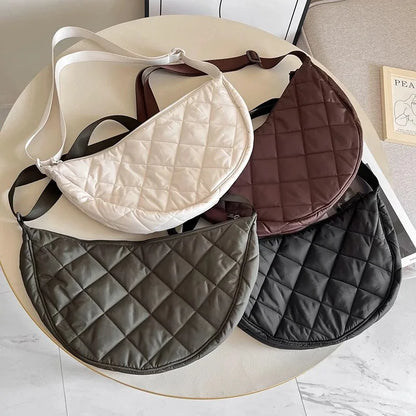 Casual Portable Women's Hobos Crossbody Bag Simple Nylon Ladies Shoulder Bags Quilted Plaid Female Underarm Bag Purse Handbags