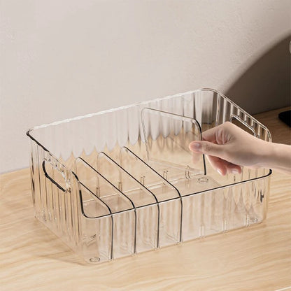 Storage Box With Partitions Refrigerator Organizer Bin Plastic Food Storage Organizer Tapes, Books, Seasoning Bags Storage Boxes