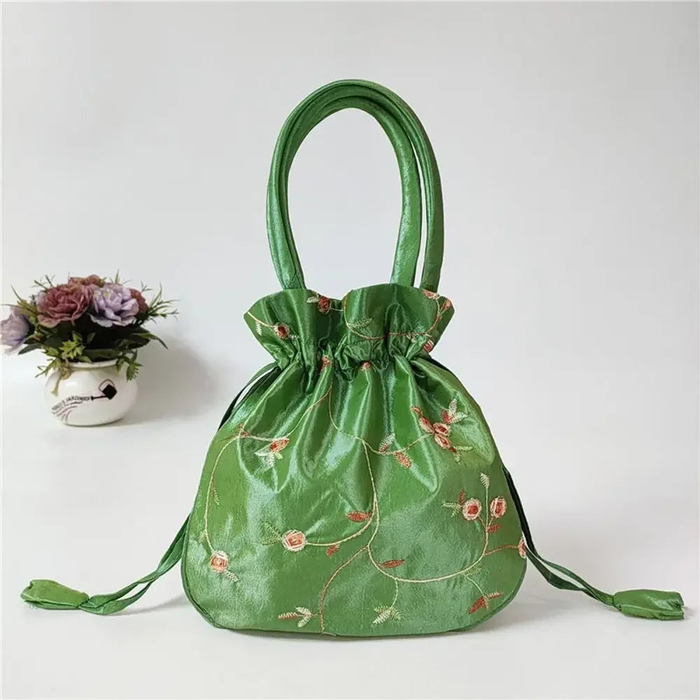 Retro Embroidery Silk Drawstring Handbags Women Purse Wallets Jewerly Packing Storage Bucket Bag Hanfu Accessories