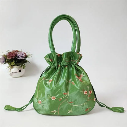 Retro Embroidery Silk Drawstring Handbags Women Purse Wallets Jewerly Packing Storage Bucket Bag Hanfu Accessories