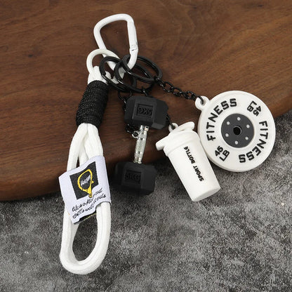 Fitness Keychain Gym Barbell Key chain Weightlifting with D-shaped Buckle Water Cups Simulation Dumbbells Creative Bag Charm
