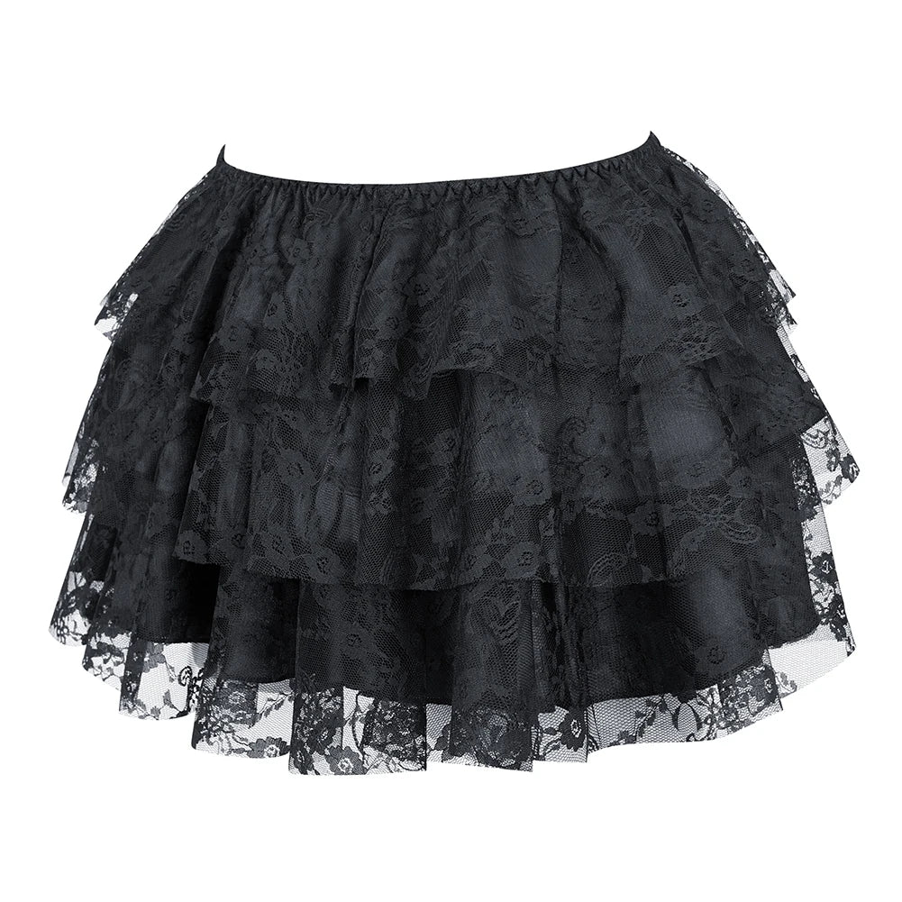 Sexy Layered Mesh Tulle Lace Mini Pleated Skirt Gothic Skirts Showgirl Party Dance Tutu Skirt Plus Size S-6XL