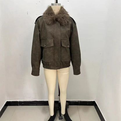 Detachable Collar Faux Suede Effect Jacket Outerwear Winter New Style Women's Fashionable Commute Style Polyester Blend