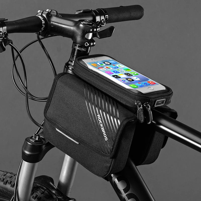 ROCKBROS Bicycle Cell Phone Bag Screen Touching Bike Front Top Tube Bag Detachable Large Capacity Cycling Phone Storage Bag