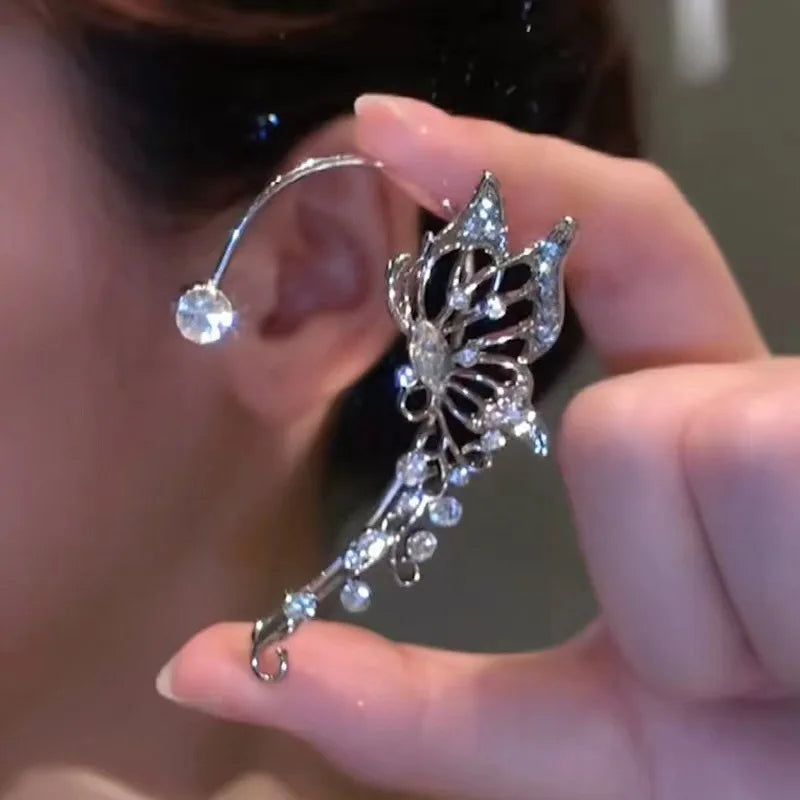 Korean Fashion Butterfly Elf Ear Hanging Earrings For Women Jewelry 2026 Trending New Luxury Ear Cuff Without Hole Fake Earrings