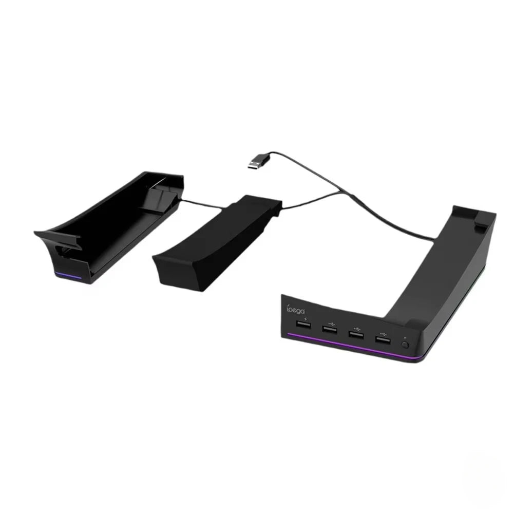 Horizontal Stand for Ps5 Pro Digital and Optical Drive Version Console with 14 Light Mode 4 USB Hubs Storage Display Stand