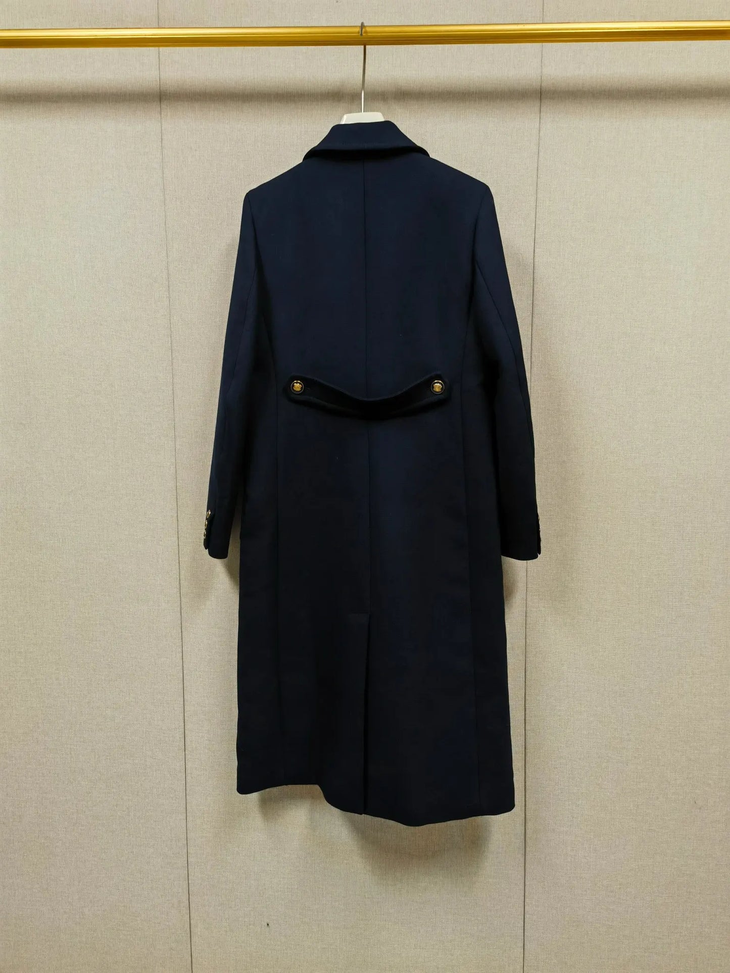 Women Dark Blue Double Breasted Long Straight Jacket Turn-Down Collar Long Sleeve Ladies Temperament Coat 2025 Winter New