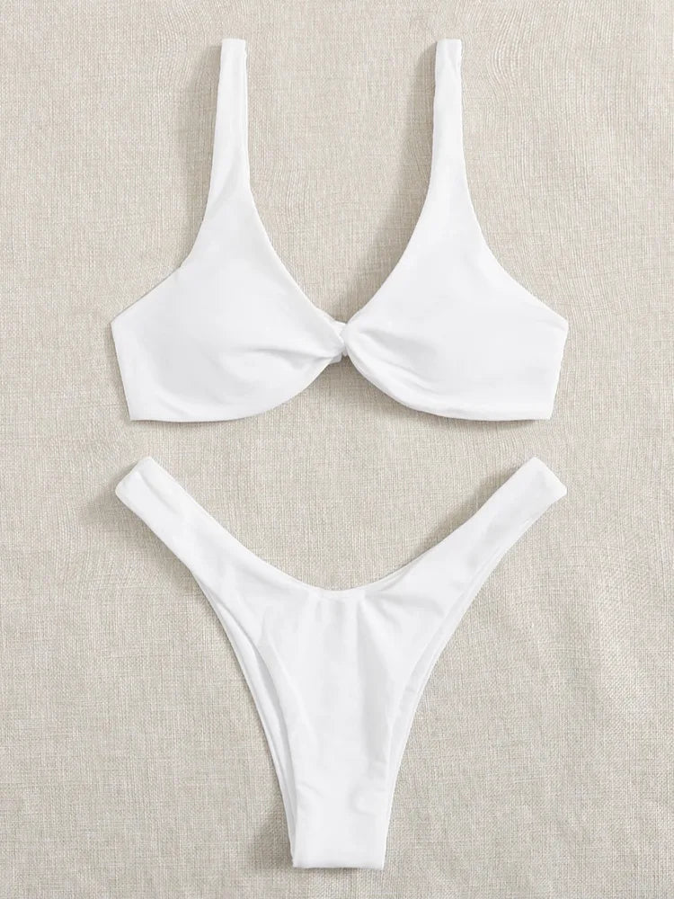 Simple Solid Bathing Suit Women Sexy Triangle Bandage Micro Bikini Swimsuit 2025 New Summer Beach Bathing Suit Two Piece Female