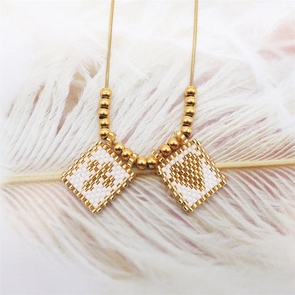 ZHONGVI Scapular Necklace Miyuki Heart Cross Adjustable Necklace Lady Necklace Stainless Steel Bead Necklace Jewelry