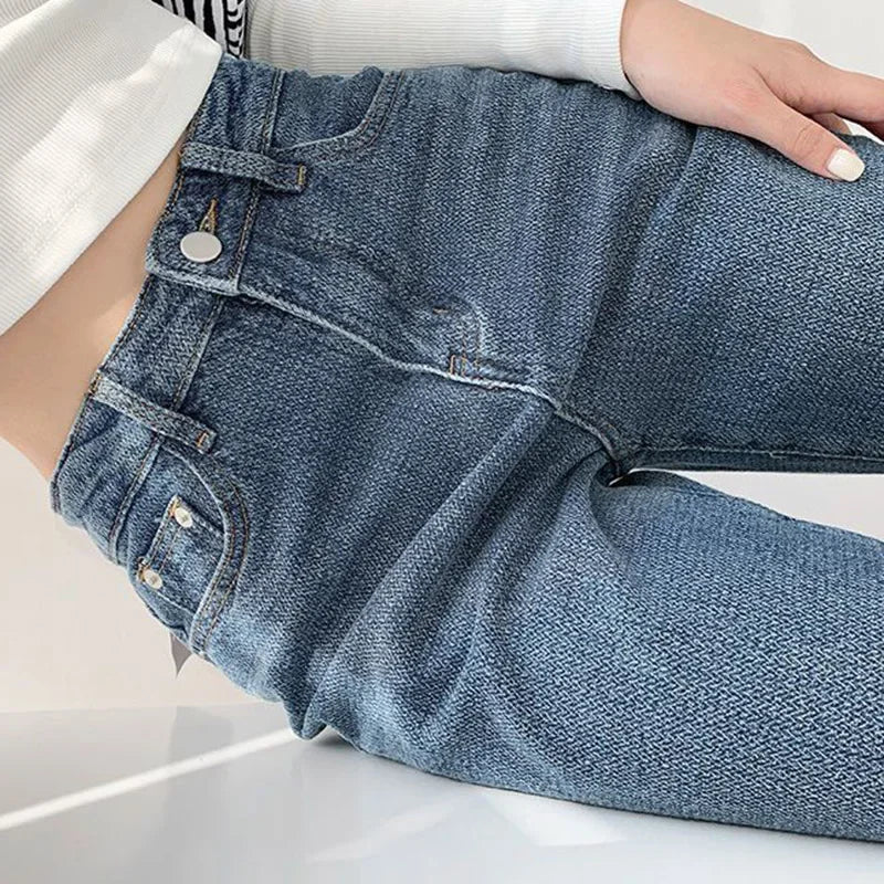 2025 Women Baggy High Waisted Jeans Pants Girls Straight Leg Casual Denim Pants Lady Fashion Dark Blue Jeans Trousers