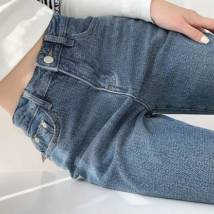 2025 Women Baggy High Waisted Jeans Pants Girls Straight Leg Casual Denim Pants Lady Fashion Dark Blue Jeans Trousers