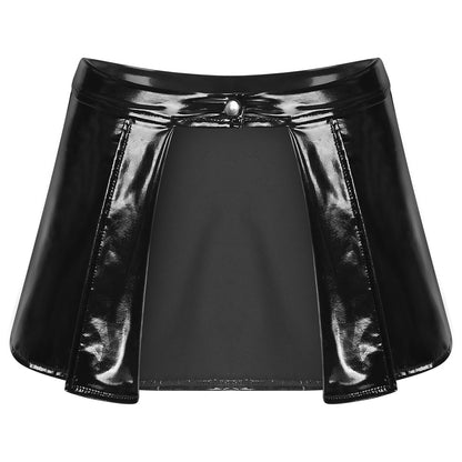 Sexy Women's Patent Leather Mini Skirt High Waist Party Short Dance Skirts Wetlook Clubwear Carnival Rave Dancing Miniskirts