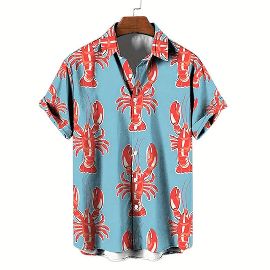Hawaiian Flower Social Shirt 3d Print Boston Lobster Fashion Short Summer Casual Vintage Harajuku Cadiz Camisas Casuais Blouse