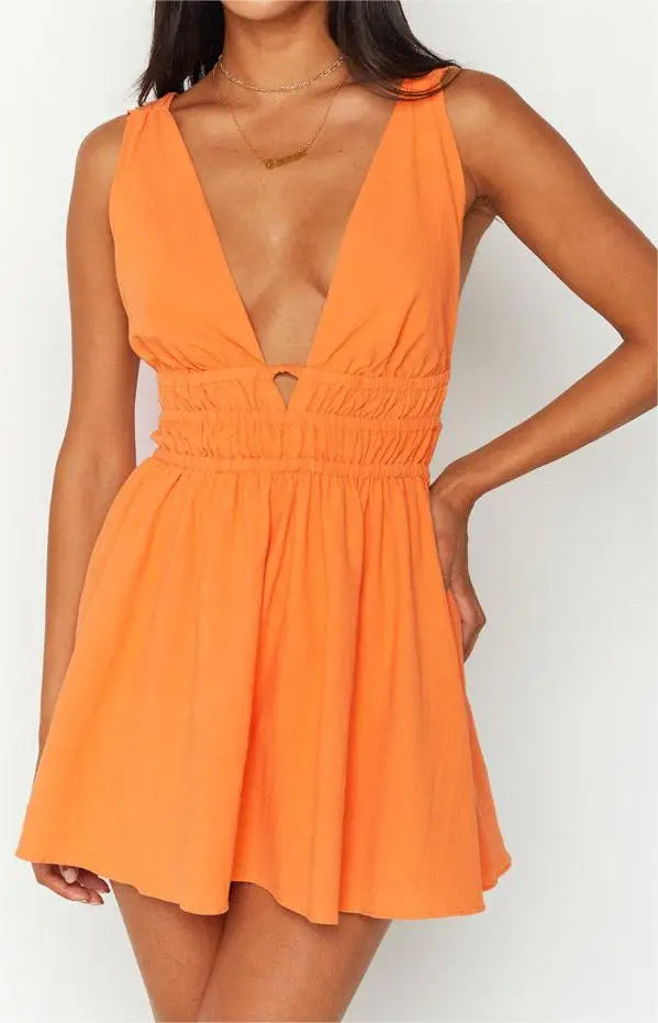 New Backless Sexy Women Mini Dress Sleeveless V Neck Backless Flower Print Summer Club Party Dress Sundress Streetwear S M L