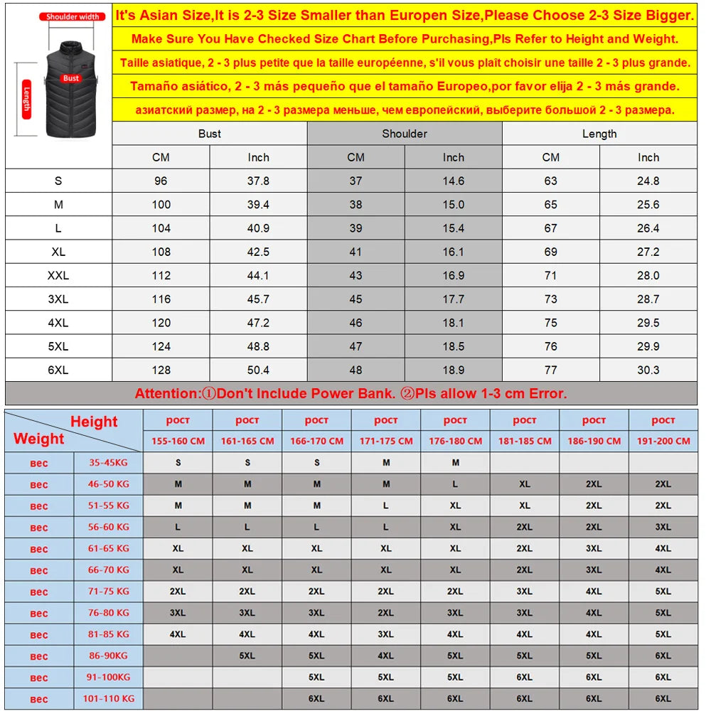 17/13/9 Bereiche USB-Heizjacke Herren Damen Elektrische Heizweste Heizweste Beheizbarer Bodywarmer USB-Innenheizweste Veste