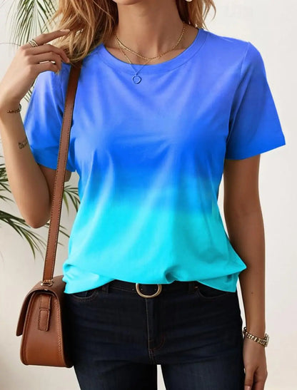 Women's T-Shirts For Women 3d Gradient Print  Tees Casual Street Femalewear Summer  Oversized T-Shirt Fashion Lady Y2k Clothing