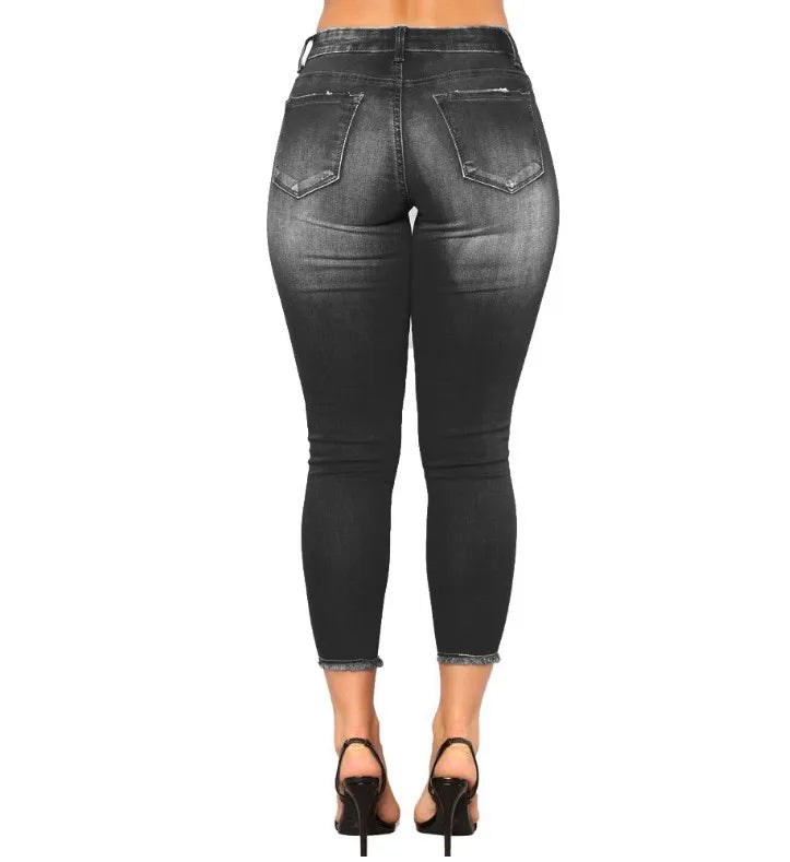 Y2k Vintage High Waisted Blue Washed And Distressed Jeans Fashion Hole Slim Stretch Pants Casual Classic Trousers New Jeans 2024