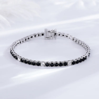 Real Fine Jewelry 3MM of 5 pcs Black Mix 1 pc White Cubic Zircon 16/17/18 CM Chain Tennis Bracelet Silver 925