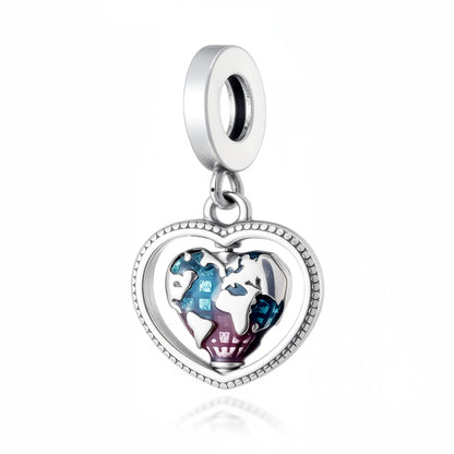 New 925 Sterling Silver Heart Number Charms Fit Original Europeans Bracelet Love Angel Wings Globe DIY Jewelry Gift for Women