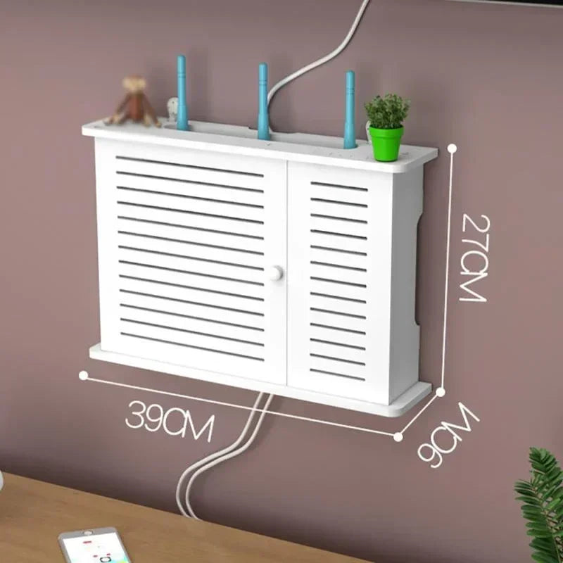 Large Wireless Wifi Router Shelf Storage Boxes Cable Power Plus Wire Bracket Wood-Plastic Wall Hanging Plug Board DIY Home Decor