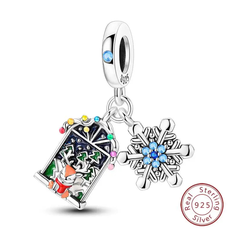 Original 925 Sterling Silver Charms Beads Winter Snowflake Snowman Igloo Penguin Pendant Fit Bracelet Women Jewelry Gift