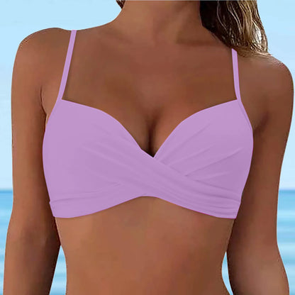 Women Lace Up Swimwear Tops Underwire Full Coverage Bikini Top Push Up Swim Crop Top Tie Back Matching Men And Women Swimsuits