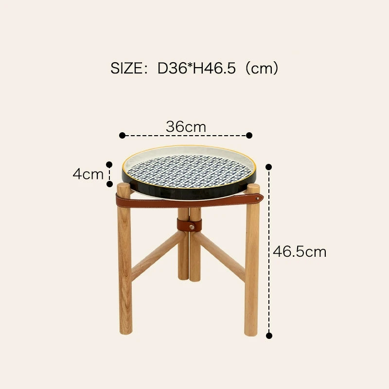 Vintage Coffee Table, Living Room Sofa Side Table, Ceramic Tray, Solid Wood Tea Table, Creative Storage Desk, Nordic Furniture