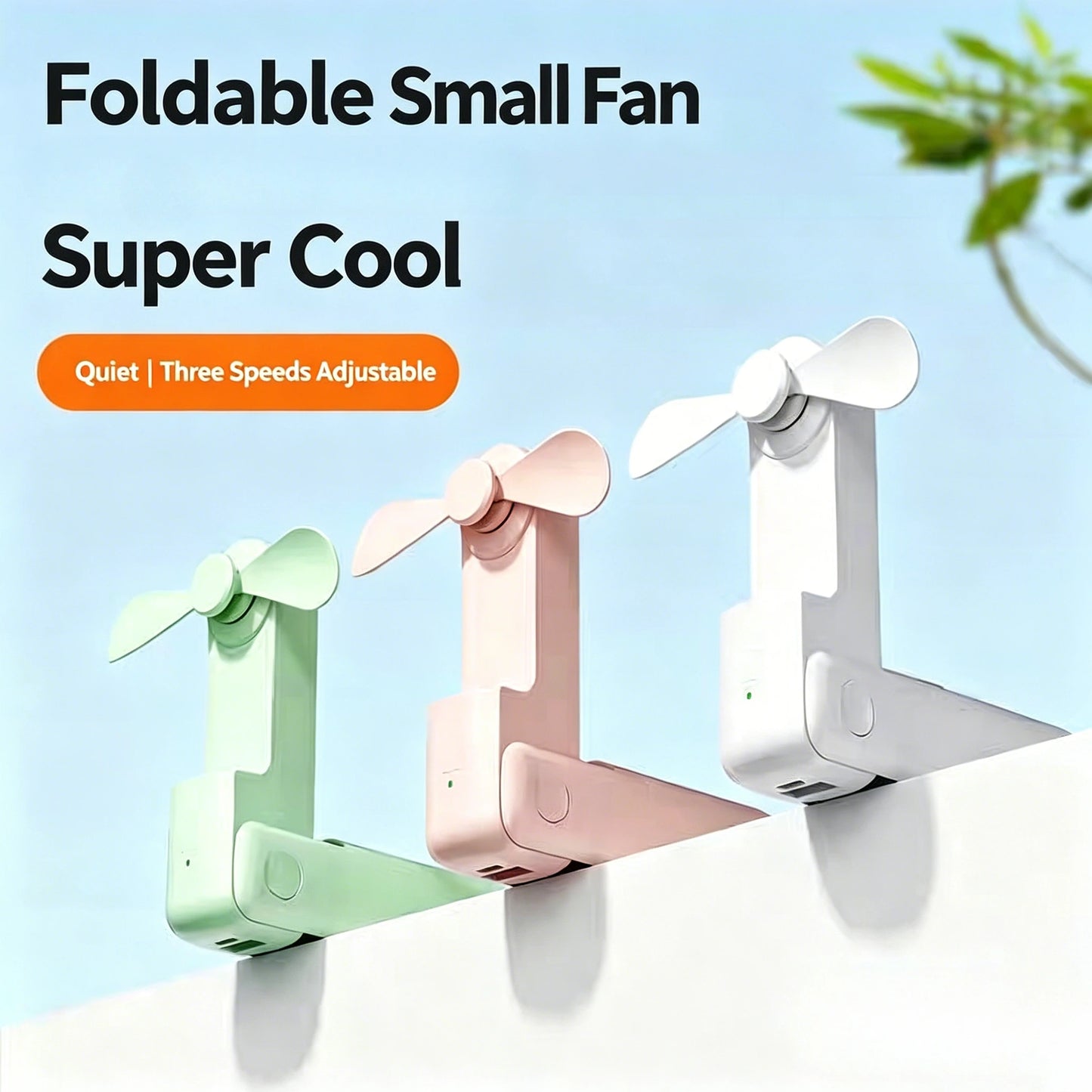 Portable Mini Cute Handheld Fan Foldable 3 Speed Adjustable Fan USB Type C Charge Pocket Fan Use For Office Home Desktop Travel