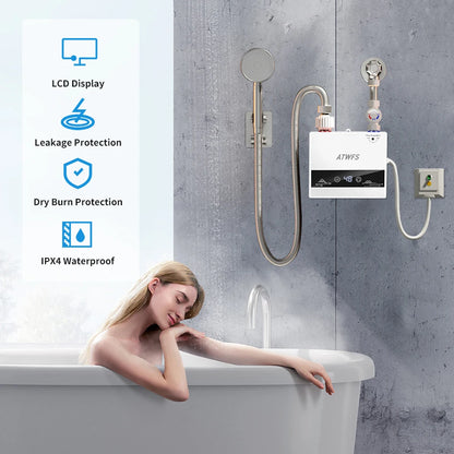 ATWFS Instant Water Heater 220V 4600W Portable Electric Heaters for Bathroom Hot Water Shower and Home Kitchen Heating