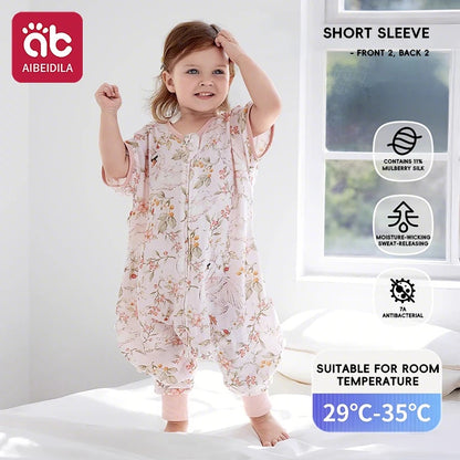 Swan Kids Sleeping Bag Cute Breathable Thin Sack Sleepsack Detachable Short Sleeves Sleepwear Wearable Blanket Bodysuit 1-5T