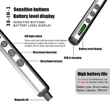 Electric Screwdriver Set Precision Power Tool Kit  Rechargeable With LED Light 30 Bits For PC Mobile Phone Repair Tools DIY Hand