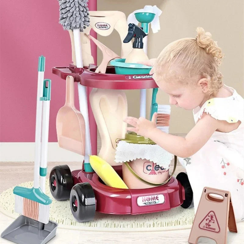 Children's Simulation Cleaning Tool Playset, Kids Pretend Play  Cleaning Toy Home Vacuum Cleaner&Broom&Mop House Cleaning Toys