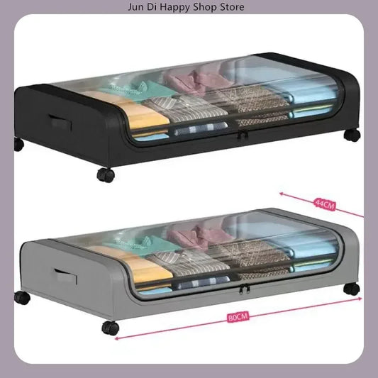 Bed Bottom Storage Box with Wheels Underbed Dust-Proof Organizer for Clothes Shoes Home Bedroom Simple Design Rolling Drawer