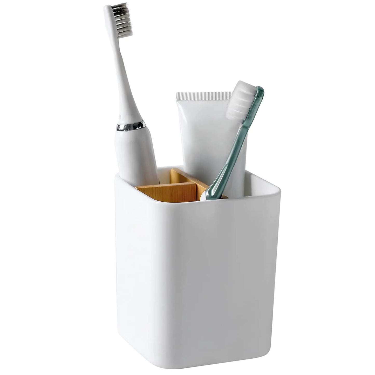 Bamboo Toothbrush Holder for Bathrooms, 3 Slots Toothbrush and Toothpaste Holder for Electric Toothbrushes, Floss, Razors