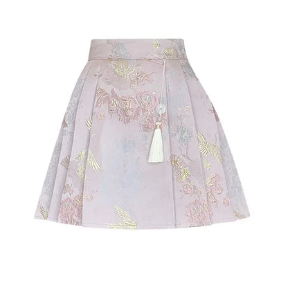 New Chinese Style Jacquard Embroidered Pleated Skirt for Women 2025SS High Waist Slim Anti-exposure A-line Girl Short Half Dress