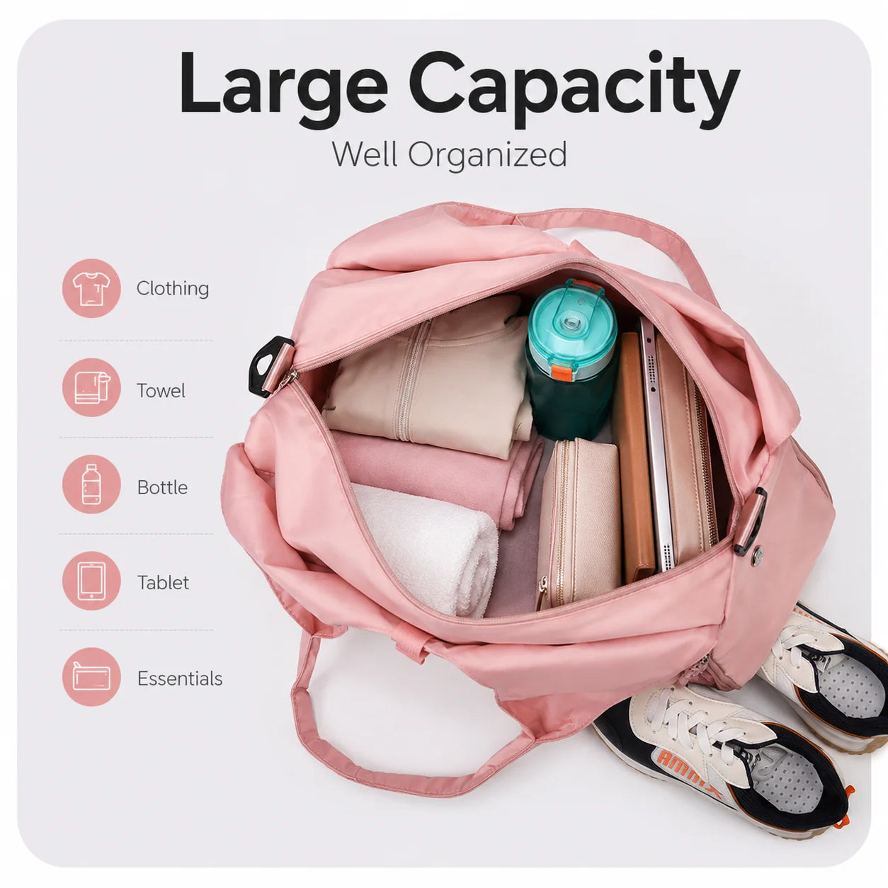 Yoga Mat Tote Bag with Mat Holder, Large Capacity Oxford Fabric Gym Bag with Adjustable Shoulder Strap for Women