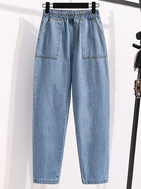 plus Size Denim Trousers High Waist Straight Leg Women's Spring Faion Slimming Long Pants Casual Harajuku Sle Jeans