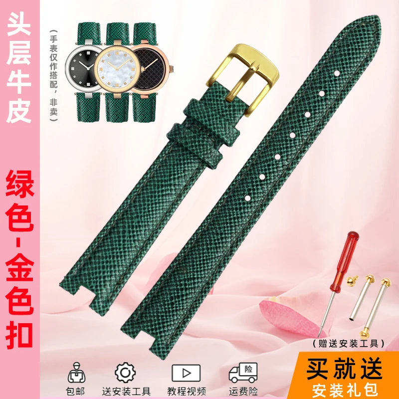 High Quality Notched Watch Strap for Gucci YA141401 YA141505  YA1414 YA1415 GC Women's Watch Leather Watchband 12x5mm 14x5mm