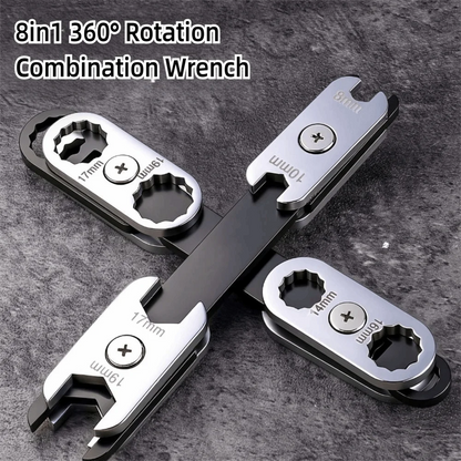 ‌360° Rotatable 8-in-1 Adjustable Wrench with Dual Hex/Open Ends – Ergonomic Grip for Professional Automotive & Industrial Use‌