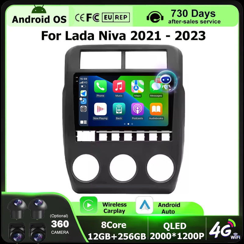 Car Radio Multimedia Video Player GPS Navigation QLED Touch Screen For Lada Niva 2021 - 2023 Android 16 Auto Wireless Carplay