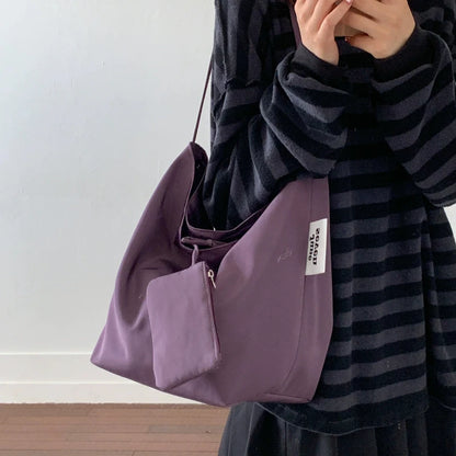 Minimalist Lazy Wind Tote Shoulder Bag Women's Large Capacity Underarm Bag Student Class Bucket Bag Retro Shopping Bags