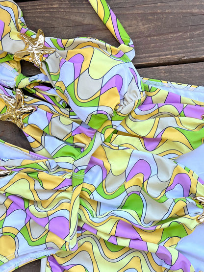 Sexy Starfish Bikini Set With Skirt Women Two-Pieces Swimsuit 2025 New High Fork Skirt Set Biquini Swimwear For Girl Clothing
