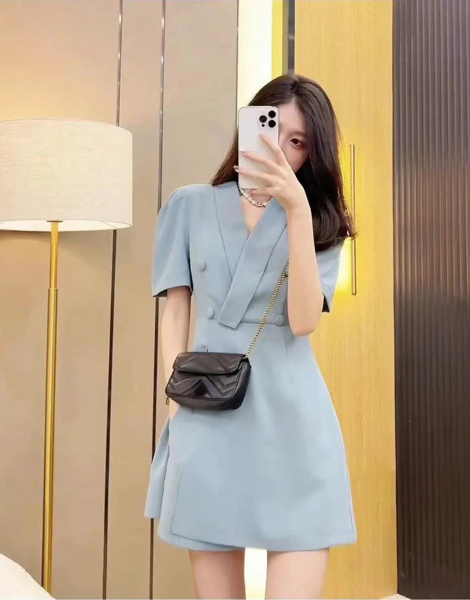 Korean Dresses for Women Cotton Chiffon Fashion Midi Women's Summer Suit Dress 2025 Aesthetic Clothing Casual One-piece Trend