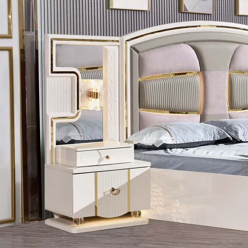 A Modern White Luxury King Size Leather Bedroom Bed Double Home Master Room Queen Wooden Full Mdf Bedroom Sets Furniture
