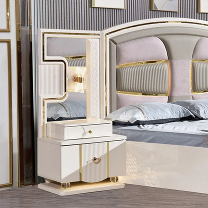A Modern White Luxury King Size Leather Bedroom Bed Double Home Master Room Queen Wooden Full Mdf Bedroom Sets Furniture