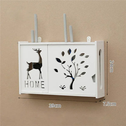 Large Wireless Wifi Router Shelf Storage Boxes Cable Power Plus Wire Bracket Wood-Plastic Wall Hanging Plug Board DIY Home Decor